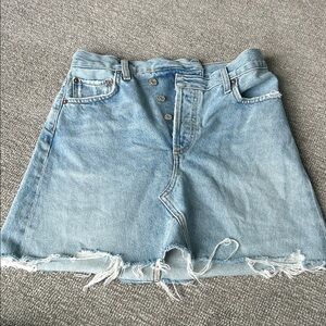 Agolde Light Blue Frayed Jean Shorts